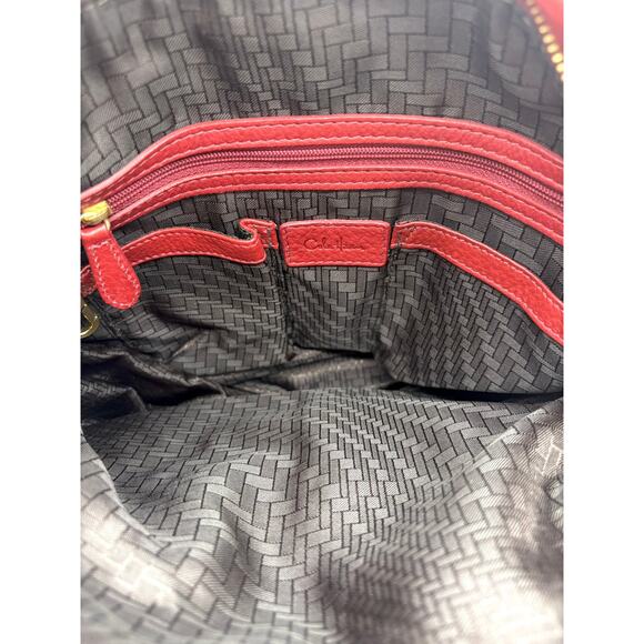 Cole Haan Leather Hobo Bag in Red - Ruched “Bailey” Design w Zips, Gold Hardware - Picture 8 of 11